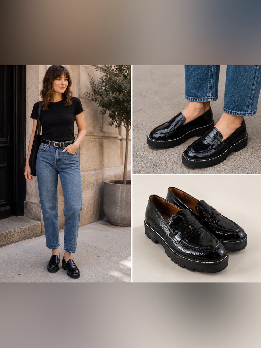 Franco Sarto Black Patent Lug Sole Loafers | Size 7.5